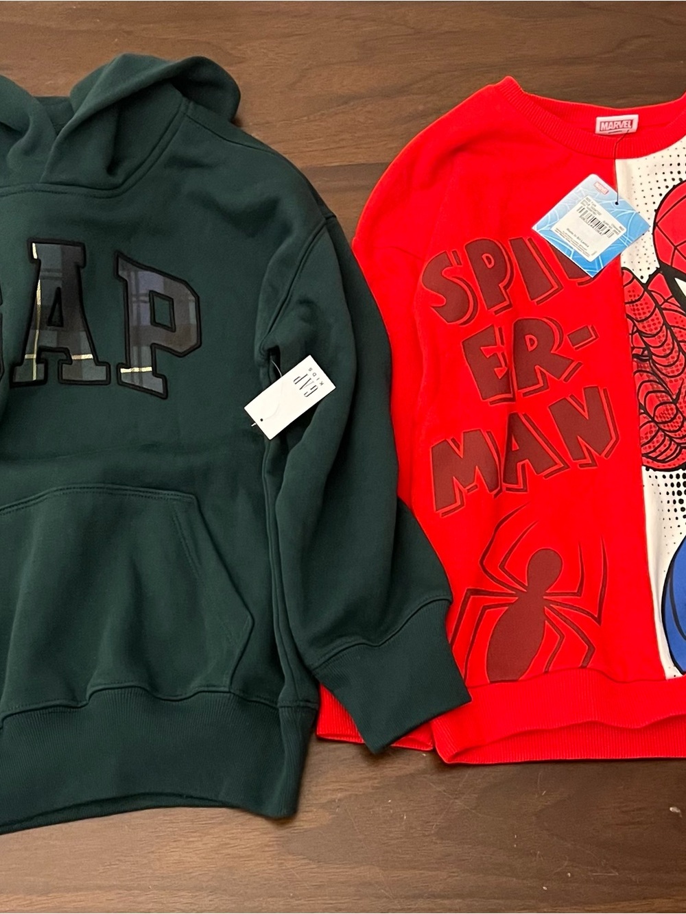 2 Sweaters - Kids GAP Dark Green Pullover Hoodie - Spider-man Sweater Size 6/7